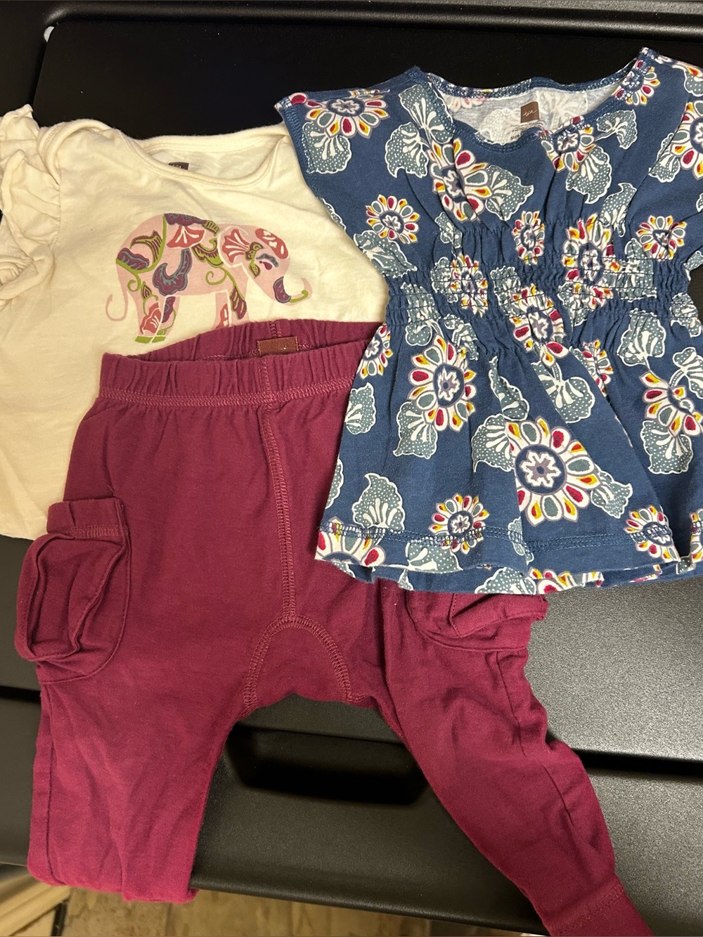 Tea Collection Baby Girls Floral Navy Top with Berry Leggings and Onesie